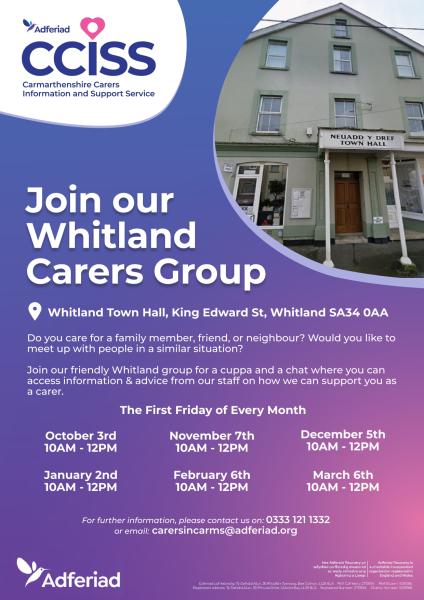 Carer's Group - Every 1st Friday in the Month - Whitland Town Hall