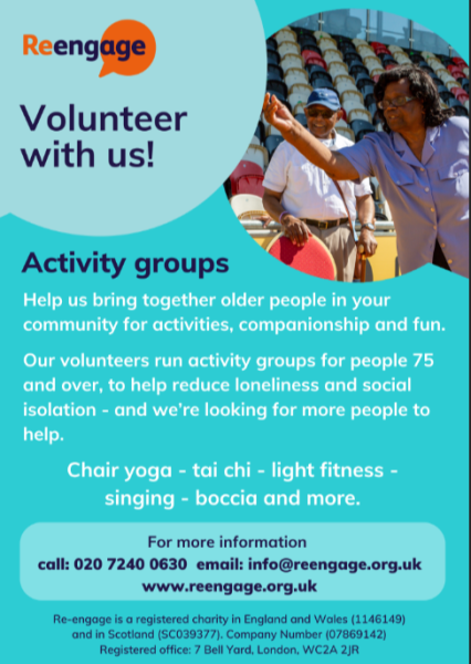 Activity lead for over 75's once a month for 2 hrs