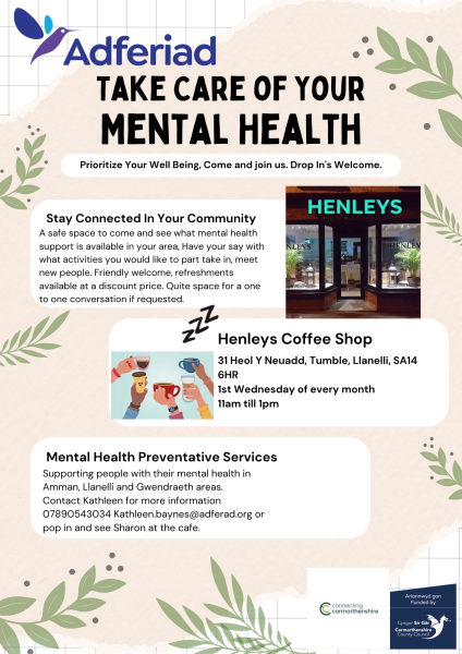 Adferiad Take Care OF Your Mental Health.
drop in group