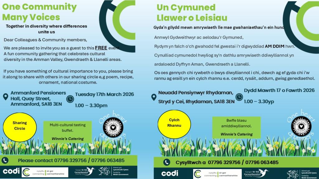 One  Community Many Voices. 
Un Cymuned Llawer o Leisiau